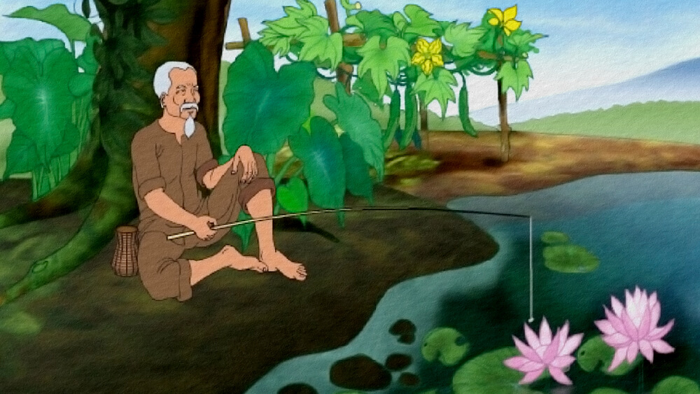 Bức tranh cụ già ngồi câu cá