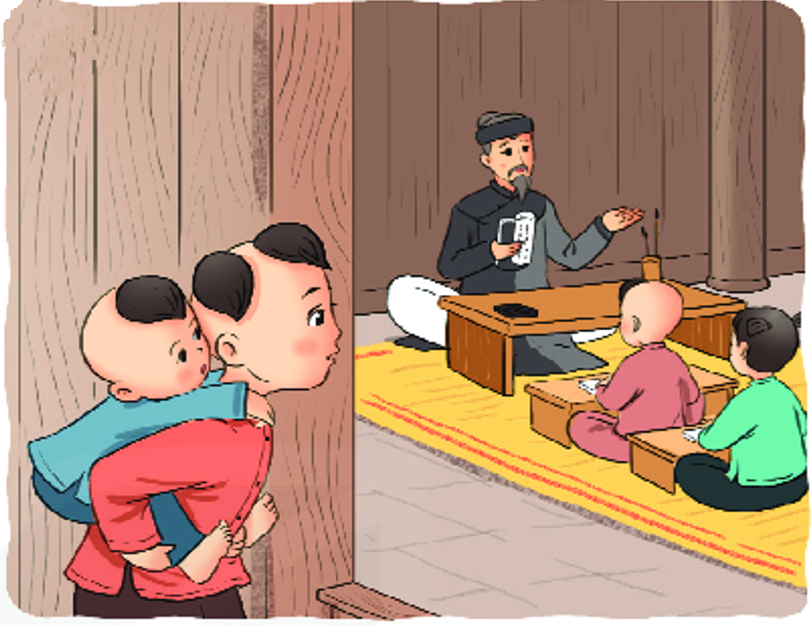 Cậu bé đứng ngoài lớp học